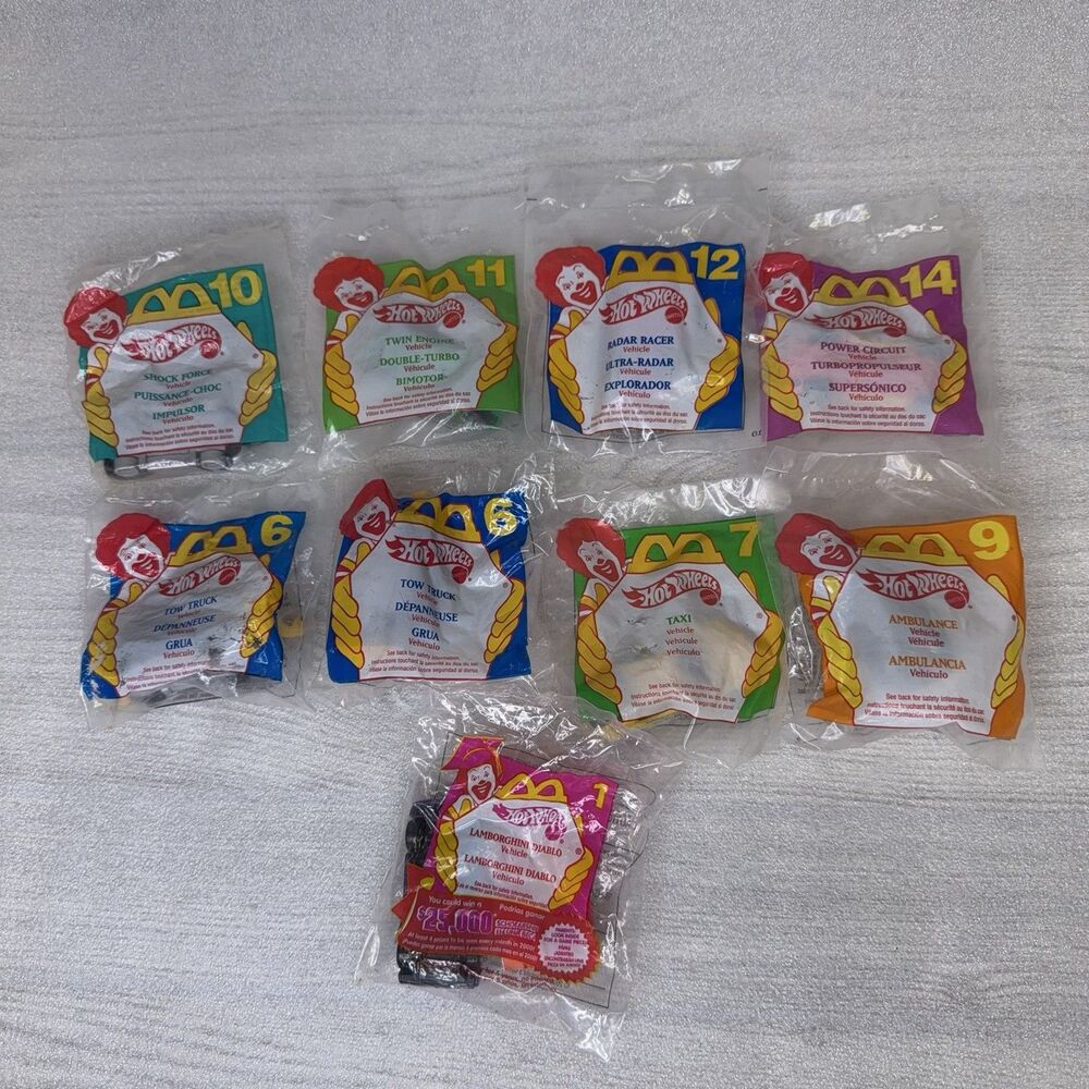 McDonald’s Happy Meal Toys 1994-2000 Hot Wheels Lot of 9 NEW SEALED!